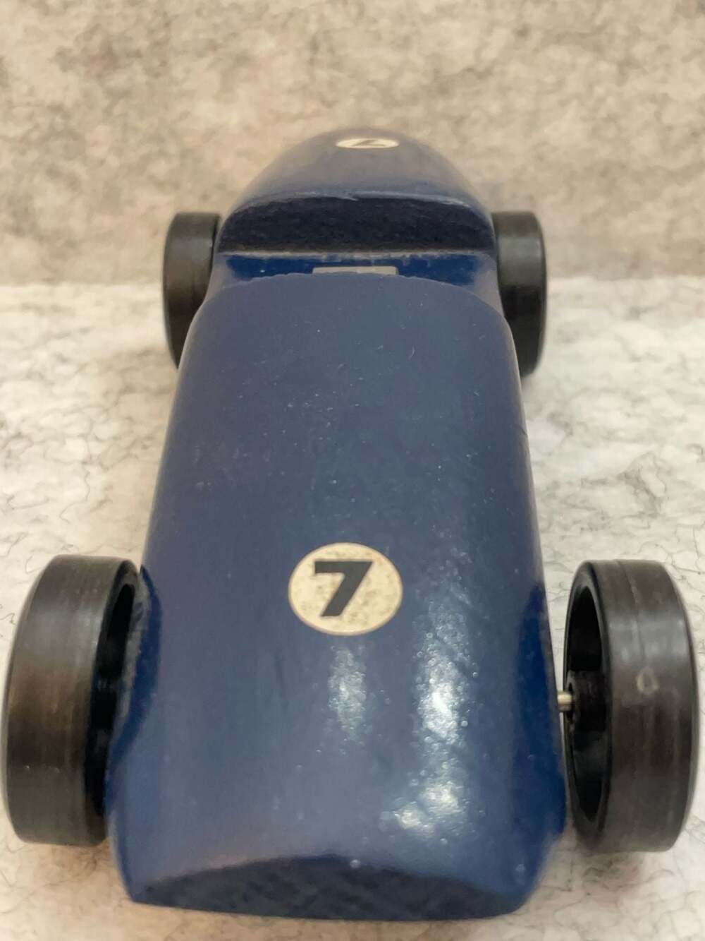 Vintage Handcrafted Blue Pinewood Derby Race Car #7